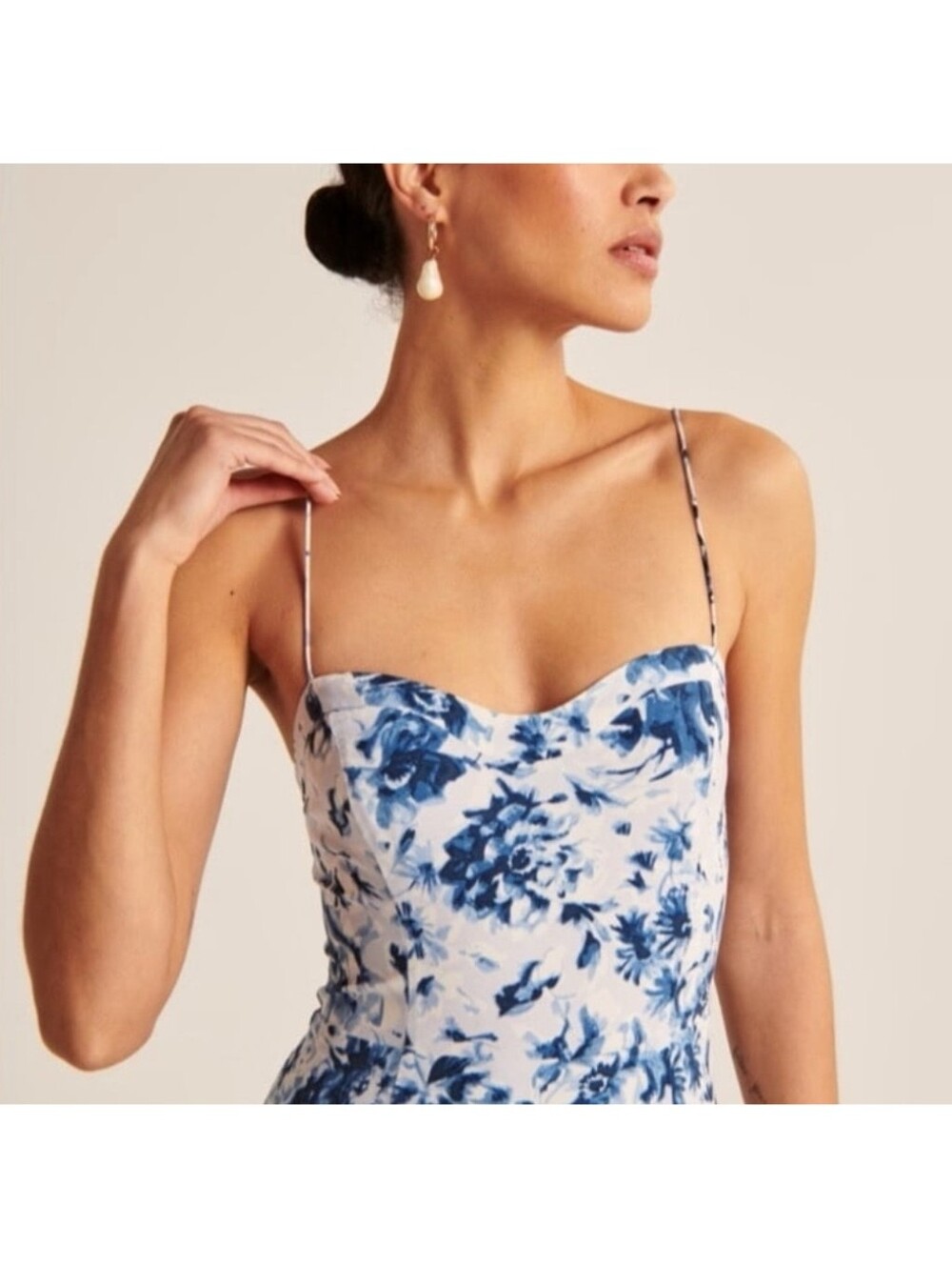 Abercrombie & Fitch Camille Blue Floral Midi Dress XS High Slit Cottagecore Boho - Picture 3 of 16